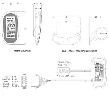 Ebike 24V 36V 48V inteligentni black KT-LCD6-USB Nadzorna Plošča LCD Zaslon, Električna Kolesa, kolo Deli za KT krmilnik