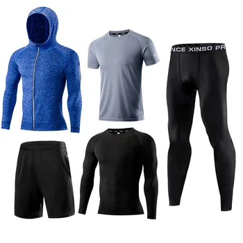 5 Kos/Set Moški Šport Stiskanje Šport Obleke, Quick Dry, Ki Teče Oblačila Joggers Usposabljanje Telovadnici Fitnes Trenirke Teče Set