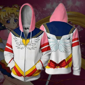 Cosplay Kostume Anime Sailor Moon Polno Zip, Ženska Mens Hoodies Kul Tanek Pulover Smešno Plašč Suknjič Unisex Skakalec Majica