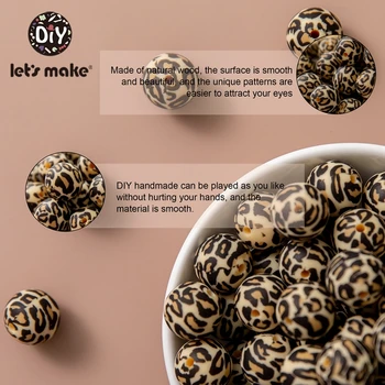 Naj 20PC Silikonski Leopard Tiskanja Noge Hrana Razred Teether Krog Tiskanje 12/15 mm DIY Obrti Baby Teether Varno Klepetanje Kroglice