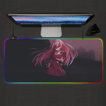 Anime Mouse Pad Draga V Franxx RGB Barvna LED Zaklepanje Miške, Tipkovnice Desk Nepremočljiva Gaming Pripomočki Kawaii Mouse Pad