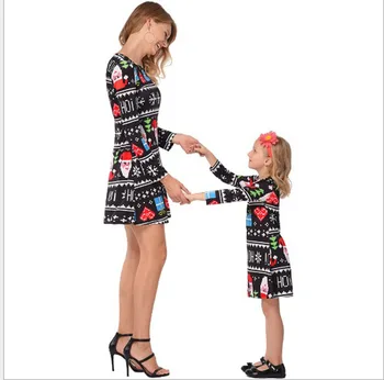 Mati Hči Obleke 2018 Nove tiskalne Božič Starš-otrok obleko Mama in Hči Obleko Božič Družinski Ujemanje Oblačila
