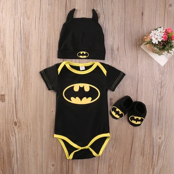 3Pcs Novorojenček Dojenček Fant Dekle Jumpsuit Malčka Otroci Oblačila Batman igralne obleke+Čevlji+Klobuk Kostume, Obleke Set