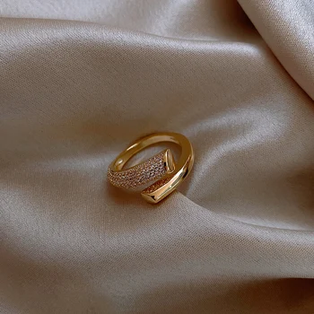 Korejski modni nakit preprost svetlobno razkošje baker vdelan cirkon obroč odpiranje nastavljiv ženski dnevno obroč