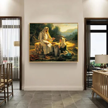 Jezus in Samarijan Ženska Platno, Slike, Plakate in grafike Stenskih slikah, za Dnevna Soba Dekoracijo Doma