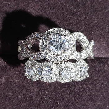 2021 nove luksuzne krog 925 sterling silver ring set za ženske lady obletnice, darila nakit trgovini Črni petek R5136