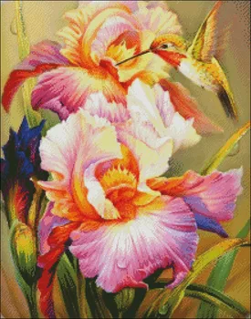 Iris in Hummingbird 1 - Šteje Navzkrižno Šiv Kompleti - DIY Ročno Needlework Za Vezenje 14 ct Navzkrižno Šiv Določa DMC Barve