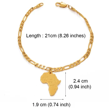 Anniyo 21 cm Afriki Zemljevid Zapestnica Verige za Ženske, Moške Choker Veriga Zlata Barva Afriške Čar Bangles Nakit Strani Verige #210906