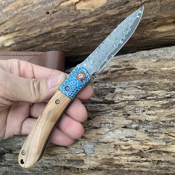 SAMSEND ročno folding nož naravnega lesa ročaj Damas rezilo, moški in ženski prostem EOS self-defense orodje, butik nož