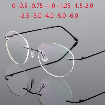 Titanove Zlitine Framless Krog Kratkovidnost Očala Končal Ženske Moški Ultra-lahkih Rimless Recept Očala 0 -0.5 -0.75, Da -6.0