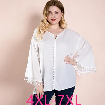 Ženski pomlad jesen plus velikost vrhovi za žensko bluzo velik dolg rokav priložnostne svoboden šifon O neck majica bele 4XL 5XL 6XL 7XL