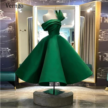 Verngo 2021 Novega Modela, Savdski Arabiji, Večerne Obleke Zelene Saten Gub Zabuhle Kratek Maturantski Halje Čaj Dolžina Obleka Za Posebne Priložnosti