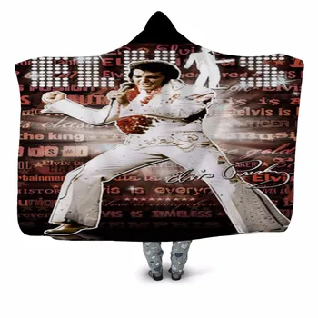 Elvis Presley Hooded Odejo 3D full tiskanja Nosljivi Odejo Odrasli moški ženske Flis Odeja slog-2