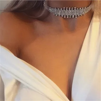 Moda vroče prodaja dvakrat zapored temperament žensk multi-layer clavicle bleščečo Ogrlico kristalno tassel kratka ogrlica