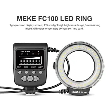 Meike FC-100 FC100 Priročnik Macro LED Ring Flash Svetlobe s 7 Adapter Ring za Canon, Nikon Olympus Pentax Digitalni DSLR Camer