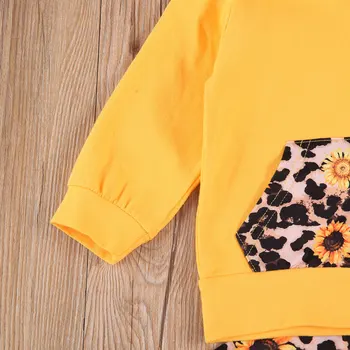 0-24M Malčke Baby Girl Jesen Oblačila Sklop Leopard Sončnično Hoodies Vrh Dolge Hlače Glavo Obleke 3PCS Priložnostne Girl Obleke