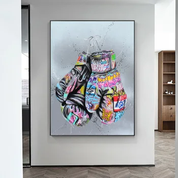 Boksarske Rokavice Grafiti Umetnost Plakatov in Fotografij na Steni Platno Slikarstvo Wall Street Art Sliko za Dnevni Sobi Doma Dekor