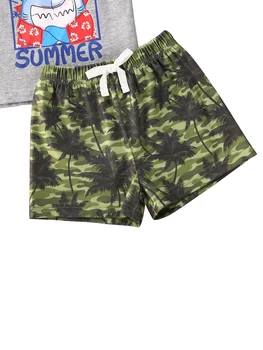 Poletje 0-24M Baby Boy Oblačila Risanka Pismo Print Brezrokavnik brez Rokavov Vrhovi+ Vojske zelene hlače 2Pcs
