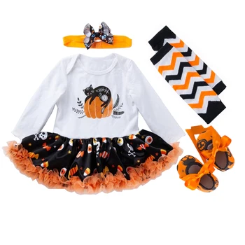 Nov Prihod Halloween Kostumi 2020 Malo Dekleta Pettiskirt Bo Ustrezala Lobanje Bučna Romper Obleko Newborn Baby Girl Obleke Komplet Za Malčke