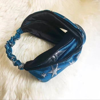 2018 nove svetlo modra zvezda vezenje ženske glavo, zavite pletene elastične dodatki za lase