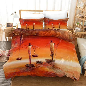 Afriške Posteljnina Nabor Ljudi Ženska Rjuhe Zalivu za Odrasle Puščavi Geometrijske Rdeče Sonce Bedclothes King Size Postelja Set Home Tekstil