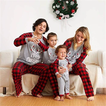 Ujemanje Družino Božični Pižamo Mati, Hči Očeta, Sina Baby Otroci Elk Tiskanja Kariran Obleko za Družino Videz Doma Pižamo Set