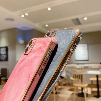 Luksuzni Marmorja Zlato Plating Zaščitna torbica za IPhone 12 Pro Mehki Silikonski Telefon Primeru Modni Ženski Mobilni Telefon Dodatki