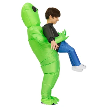 Nov Napihljiv Kostum zelenega tujec Odraslih Otrok Smešno Blow Up Obleko Fancy Stranka Obleko 