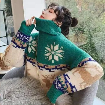 2020 nove Božič pulover ženske jesen zimo Božič elk svoboden debel pulover Božič turtleneck pulover vijolično turtleneck