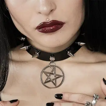 Gothic Choker Kovinski Pentagram Ropstva PU Usnja Ženske Pasu Ogrlica Punk Trendy Rock Seksi Gothic Nakit Harajuku Black Choker