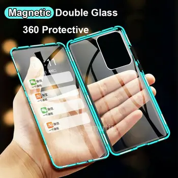 Dvojno stransko steklo Magnetni primeru za Huawei P Smart 2021 Alumium kovinski 360-stopinjski Polno Kritje Primera
