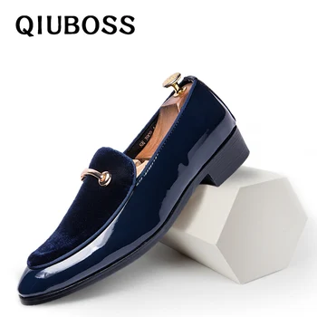 QIUBOSS Mens Obleka, Čevlji Britanski Modni Moški Formalno Čevlje, Usnje Črna, Modra Slip-On Business Poroko Plus Velikost Preprost Stil