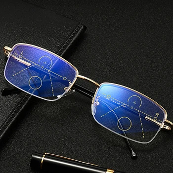 Kovinski Pol-Rim Obravnavi Očala Progresivna Multifokalna Presbyopic Očala za Moške, Ženske Anti Modra Svetloba zlata/črna