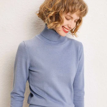 ženske turtleneck pulover pletene džemper dolgimi rokavi, puloverji trdna stretch jesen zima basicshirt kratek slim puloverji