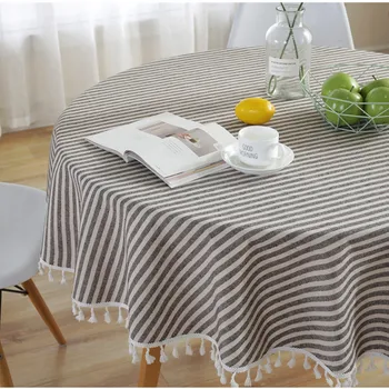 Črtasto dustproof prtom rese doma dekoracijo jedilno mizo pokrov kuhinjsko mizo z bombažno perilo krožne oltarja, ki živijo ro