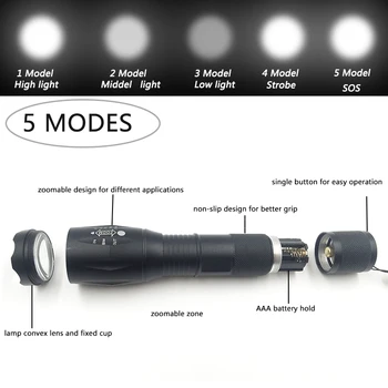 Litwod Z35 LED Svetilka Taktično 5000 Lumnov XM-L2 Zoomable 5 Načini Aluminija Nepremočljiva Lanterna LED Svetilko Bliskovke