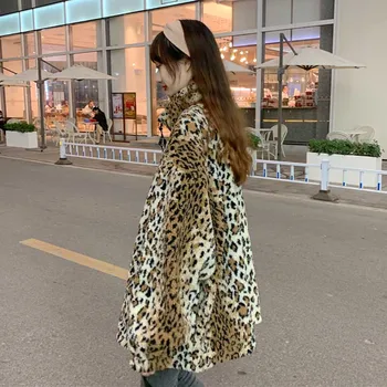 Vintage Svoboden Elegantna Jopico Reverzibilna Leopard Tiskanja Jakna Iz Enega Kosa Koreja Lady Plašč 2020 Moda Nove Jesensko Zimske Ženske Plašč