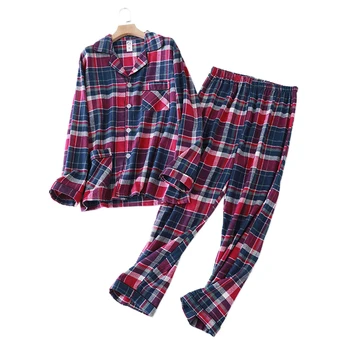 Moda rdeče Kariran bombažno pižamo določa mens sleepwear casual moški spanja Oblačila preprosta pižame, moške homewear hombre
