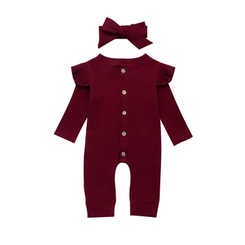 Otroška Oblačila 2PCS Newborn Baby Girl Boy Jeseni Oblačila, ki Pletene Long Sleeve Solid beloprsi Singl Romper Jumpsuit Obleke