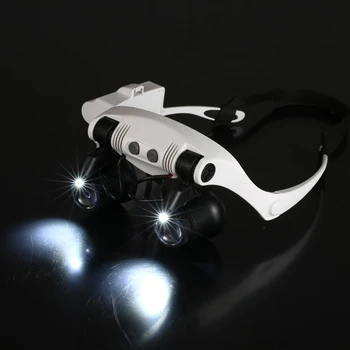 LED Magnifier Dvojno Eye Glasses Loupe Nakit Watch Popravila 8 Objektiv LED Luči Watchmaker Trak Povečevalno 10X 15X 20X 25X Očala