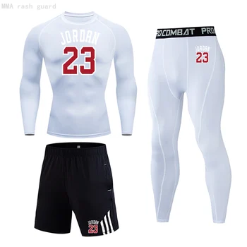 Jordan 23 Košarka Usposabljanje Oblačila Tesen Stiskanje dokolenke T-shirt majico, Športne Hlače Mens 3 kos obleko, ki Teče oblacilo moški