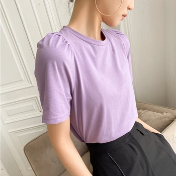 Colorfaith Novo 2020 Poletje Ženske majice Trdna Multi Barve Priložnostne Dno Puff Rokav Divje Vintage Moda Kratke Vrhovi T1038