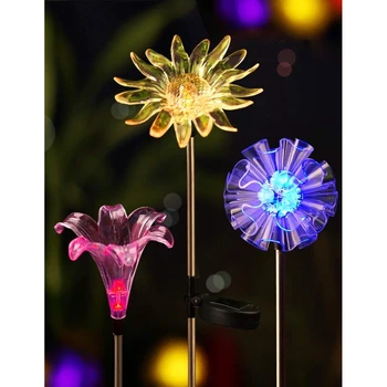 Sklop 3 Svetle Sončne Vložek Luči Figurice LED Regrat & Lily & Sončnično Barva Spreminja,