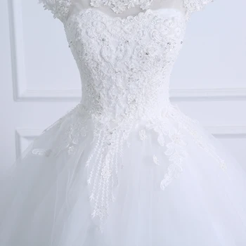 2021 Žogo Obleke Poročni Obleki Čipke Telo Biseri Kratek Rokav Poročni Obleki Plus Velikost Realno Sliko Poročne Obleke Vestido De Noiva