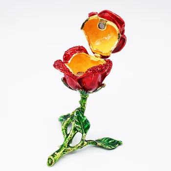 Ustvarjalne Zlitine Rose Cvet Obroč Box Kovinski Nakit Škatla Za Shranjevanje Umetno Diamond Organizator Doma Dodatki, Okraski Obrti