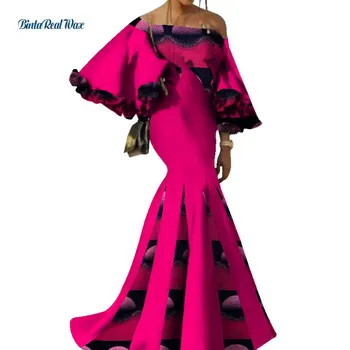 2021 Bazin Riche Afriške Ženske Oblačila Seksi Mozaik Cvet Rokav, Dolge Obleke Stranka Vestidos Afriške Tiskanja Obleke WY3441
