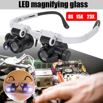 Vgrajenih v glavo Očala Lupa Z LED Luči Povečevalno Steklo led lupa Za Watchmaker Nakit Optični Strešna Stekla Lupo Loupe
