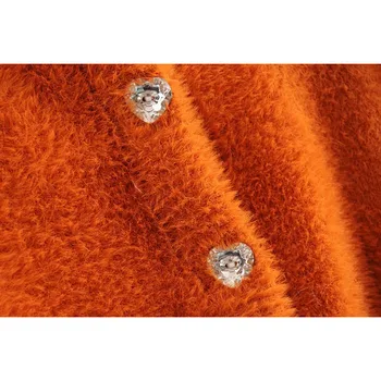 Chic Vintage Oranžna Umetno Mink Odrezana Brezrokavniki Ženske Modni O-Vratu Beloprsi Singl Pulover Priložnostne Ženski Zgornji Deli Oblačil