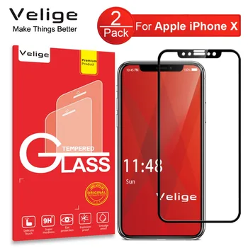 2 Pack Velige Polno Kritje Kaljeno Steklo Screen Protector Za Apple iPhone X 10 iPhonex iPhone10 9H 2.5 D HD prozornega Stekla