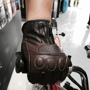 SFK Vroče prodaje biker usnjene rokavice za moške usnjene rokavice motornih koles pol prst rokavice za Retro brown črno barvo M L XL XXL